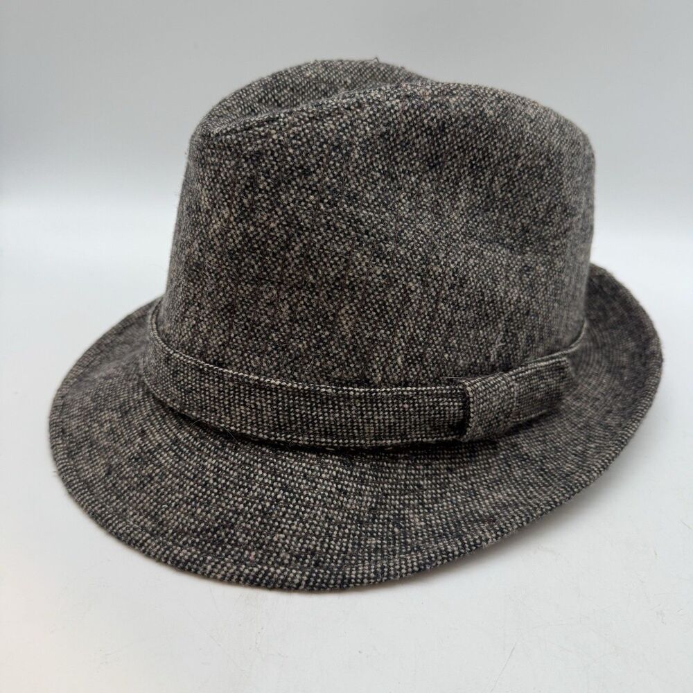 Young An Wool Tweed Hat Men's M Gray Fitted Short Brim Lined Fedora Headwear